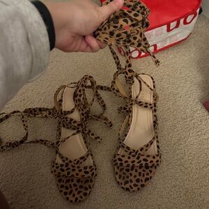 BAMBOO Leopard Print Lace-Up Heels